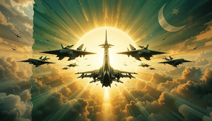 pakistan day celeration with fighter jets forming pakistan flag