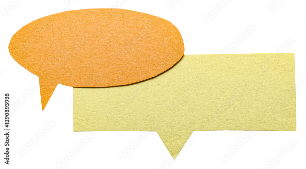 Fototapete orange yellow blank cut out cardboard paper speech bubbles with rough edges and copy space for text 
