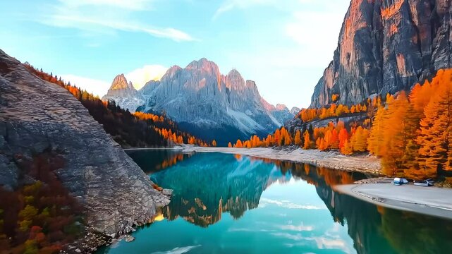 Tranquil Autumn Landscape with Majestic Mountains