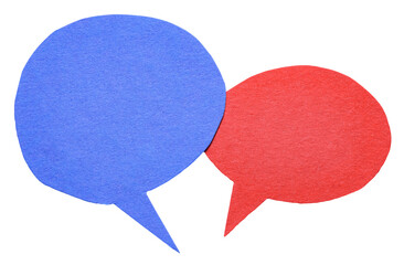 Blue red blank cut out cardboard paper speech bubbles with rough edges and copy space for text on transparent png background conversation discussion design element