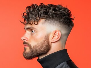 Obraz premium Explore the essence of modern masculinity with this portrait of a confident man featuring a stylish haircut Discover sleek design and creative identity in his unique look, capturing sophistication