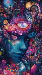Obraz premium Surreal Fantasy Portrait with Cinematic Gothic Art and Psychedelic Patterns
