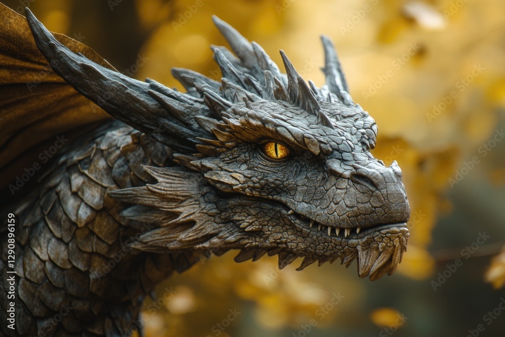 Poster a detailed shot of a mythical creature's face, perfect for use in fantasy or mythological contexts