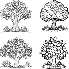 "Hand-Drawn Fruit Trees Collection - Stock Illustration"
