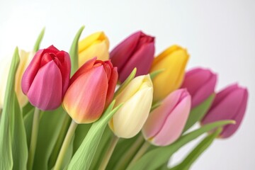 Obraz premium A beautiful arrangement of colorful tulips in a vase, perfect for decoration or gift