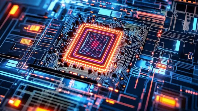 Abstract modern computer architecture composition with neon light, Information technology and artificial intelligence concept	