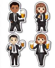 Playful Sticker Set Featuring Four Cute Cartoon Characters Great for Creative Inspirations and Fun Design Displays