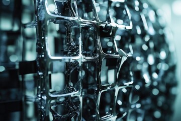 A bunch of glasses stacked on a rack for storage or display