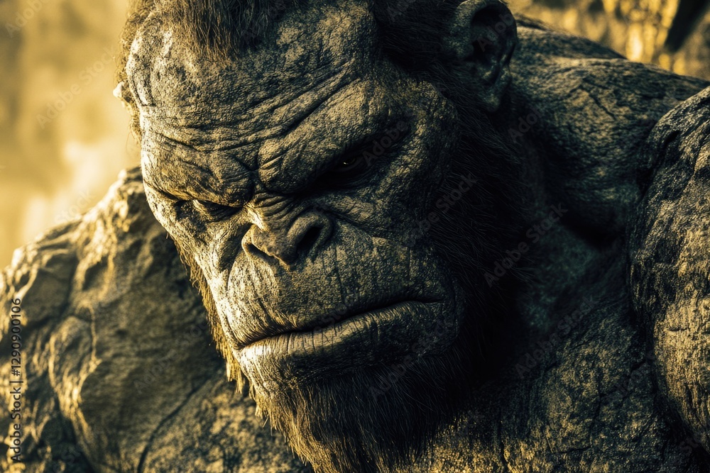 Aufkleber a detailed image of a gorilla's face with a lush tree behind it, suitable for use as a wildlife or n