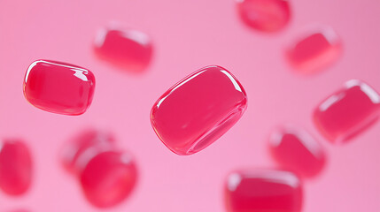 Red blood cells floating in pink background, medical 3D illustration of human circulation