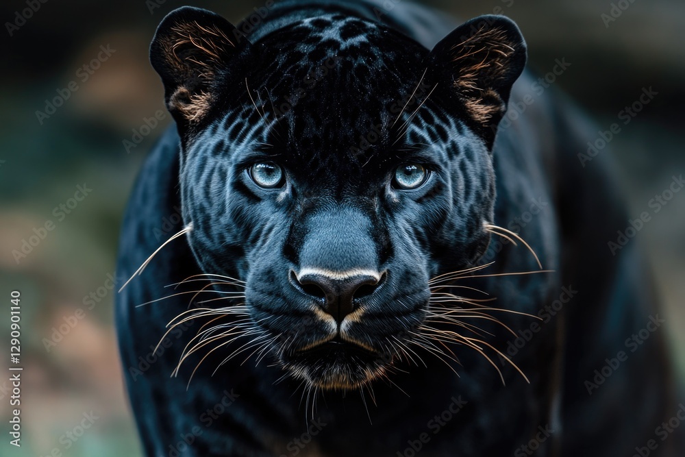 Aufkleber close-up view of a black leopard's face with piercing eyes and distinctive markings