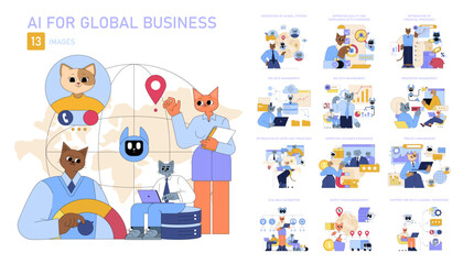 Fototapeta premium Ai For Global Business. Flat Vector Illustration