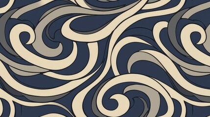 Fototapeta premium Abstract Swirling Pattern Seamless Beige and Gray on Navy Blue Background