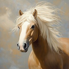 Obraz premium A beautiful brown horse with a striking white mane, perfect for equine-themed illustrations and designs