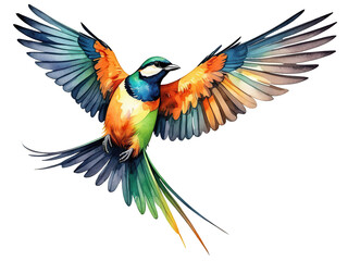 Obraz premium Flying multicolored bird with outstretched wings drawing with colored ink