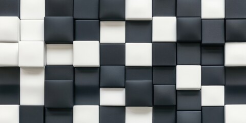 Minimalistic black and white mosaic in retro style, with contrasting square patterns. 