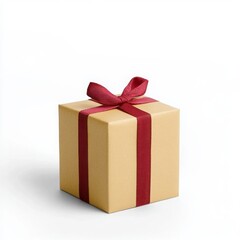 Obraz premium Small Brown Gift Box with Red Ribbon on White Background