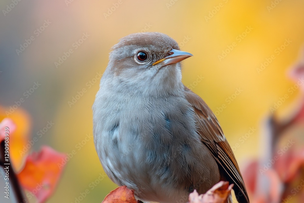 Poster A small bird perched on the edge of a tree branch, looking out into the distance