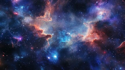 Fototapeta premium Colorful nebula in deep space, cosmic clouds, stars shining, universe background, astronomy concept, vibrant cosmic scenery, celestial phenomenon.