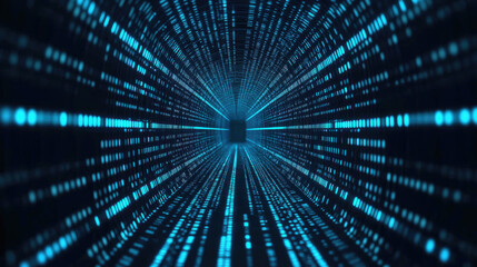 A captivating digital tunnel filled with flowing blue binary code, symbolizing data transfer and technology.