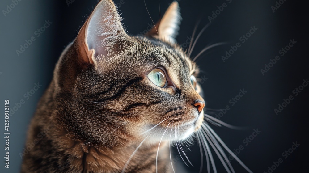 Poster a close-up view of a curious cat looking upwards