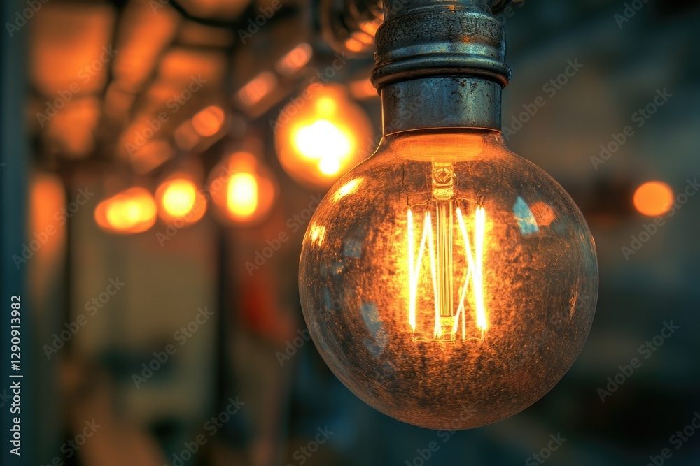 Poster a close-up shot of a light bulb attached to a metal pole, suitable for use in designs related to lig
