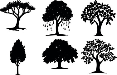 Tree bundle design silhouette vectors