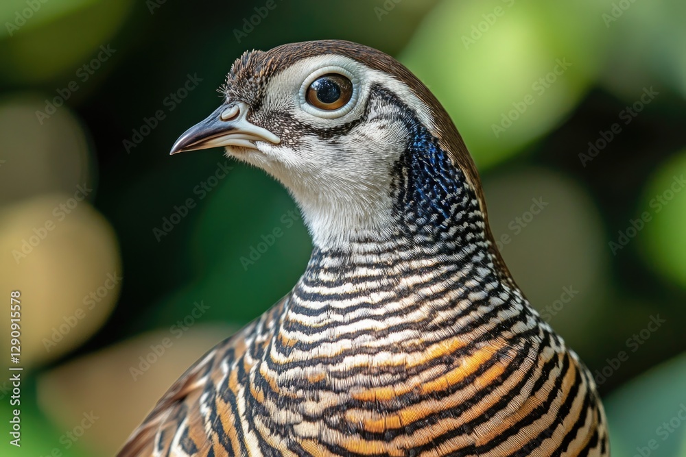 Poster a detailed view of a bird's face with a blurred background, suitable for use in wildlife or nature p