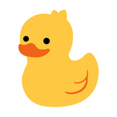 Yellow rubber duck icon isolated on white. Flat cartoon cute bird vector clip art. 