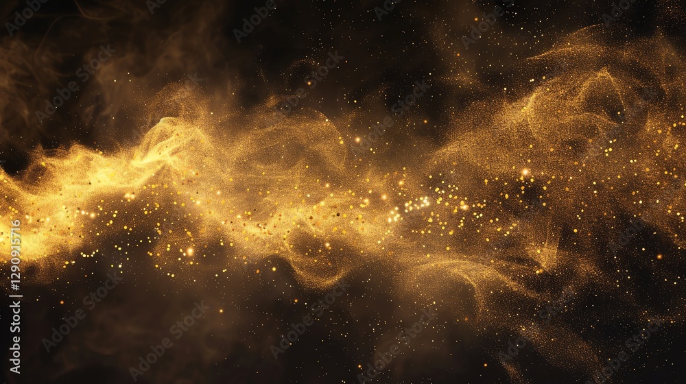 Canvas Prints a dramatic and sparkly abstract image of golden particles swirling against a dark background.