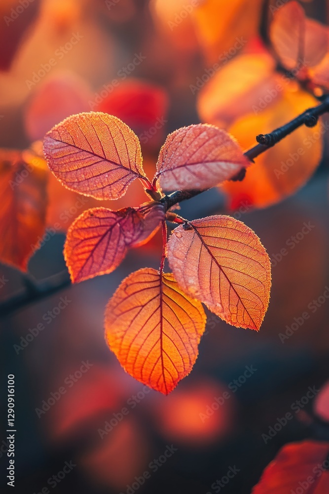 Poster A detailed view of a leaf on a tree branch, suitable for use in botanical or natural history contexts