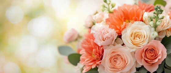 bouquet of peach and cream colored flowers.