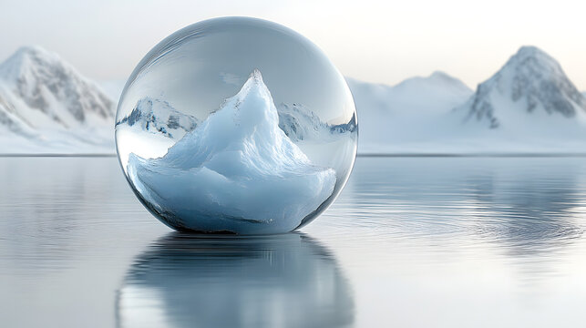 a large crystal ball with a mountain in the background