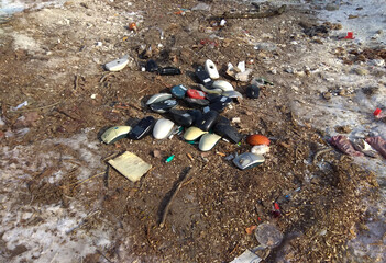 garbage on the ground, dead computer mice