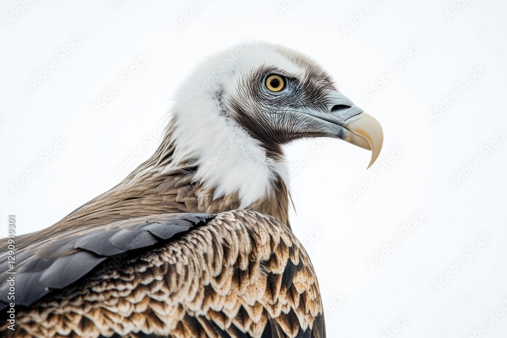 Poster a detailed view of a bird of prey's head and beak