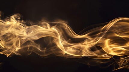 Obraz premium Abstract swirling golden smoke on a black background.