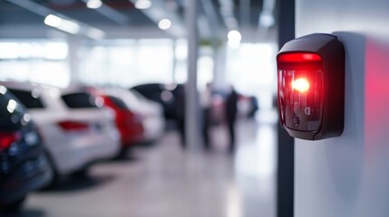 Fototapeta premium Thief alert at a car dealership with sales personnel noticing the alarm. Featuring swift action and dealership protection