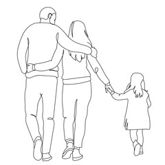 dessin en ligne continue d'une famille de dos, line art, vecteur