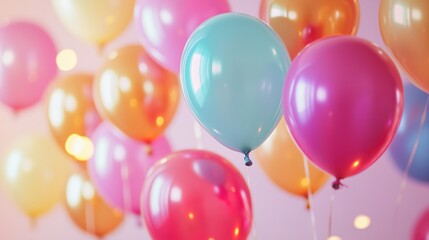 Bright balloons floating in mid-air, radiating joy and vibrant energy.