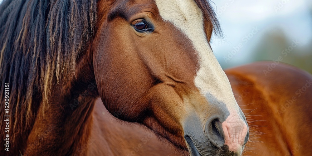 Poster a close-up shot of a horse's face with a blurred background