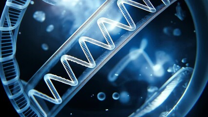 A complex double helix DNA strand suspended inside a test tube in a frozen state within a laboratory, Preserving the DNA for research	 - Powered by Adobe