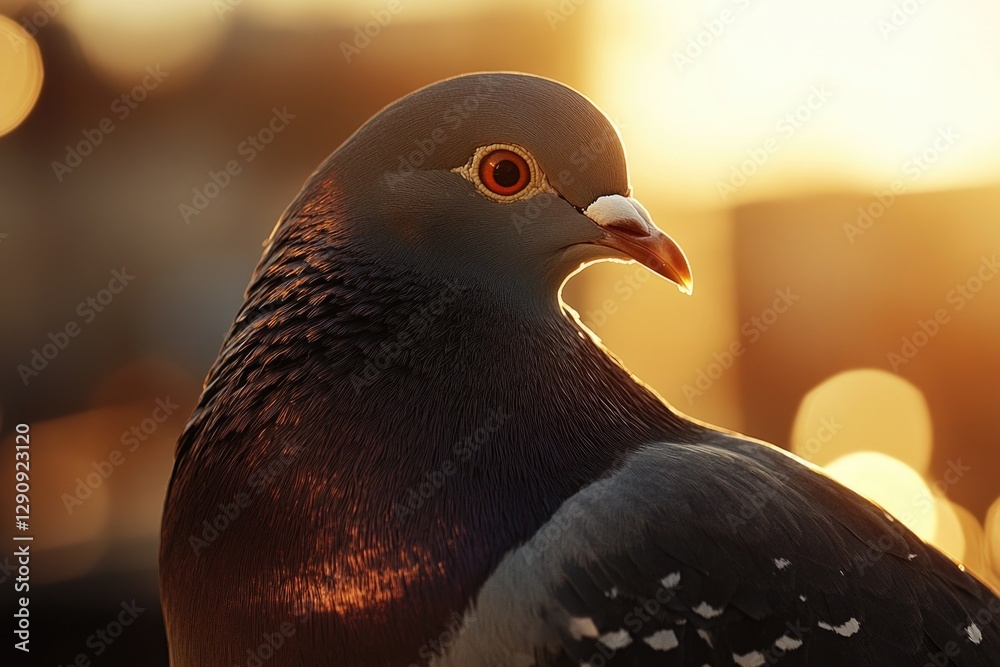 Poster a close-up shot of a pigeon's face with a blurred background