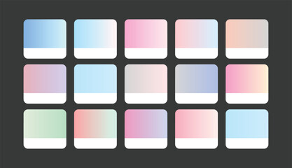 Set Soft color background. Modern screen vector design for mobile app. Soft color gradients. Vector EPS. Gradient Color Palette Catalog Samples in RGB or HEX. Pastel Colour Pantone.