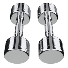 Two blank Round Dumbbells, chrome weightlifting gym equipment top view, isolated on white background. 3D illustration