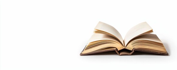 Aged Open Book Isolated Against White Backdrop for Library Education and Literature Concepts Design