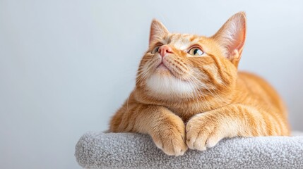 Orange Cat Looking Up on Cat Tree