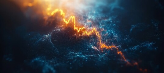 Burning Stock Market Chart 3D Illustration of Financial Data Trends on a Dark Background