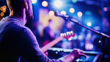 Lottery jackpot winner attending an exclusive private concert by a famous musician. Featuring music and luxury