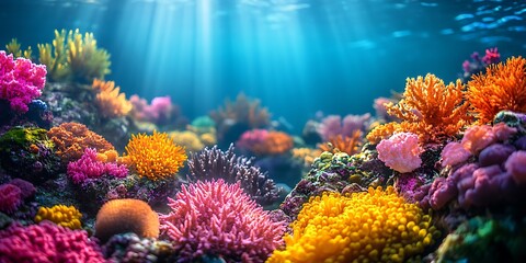 Fototapeta premium a coral reef with colorful plants and sunlight