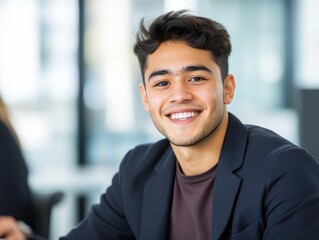 Obraz premium Smiling Young Man Wearing a Blazer